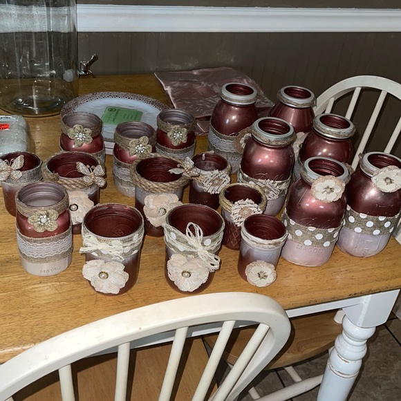 Dusty rose rustic mason jars wedding decor